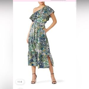 A.L.C. cotton silk blend one shoulder Naomi ruffle dress bright print. Size XS.
